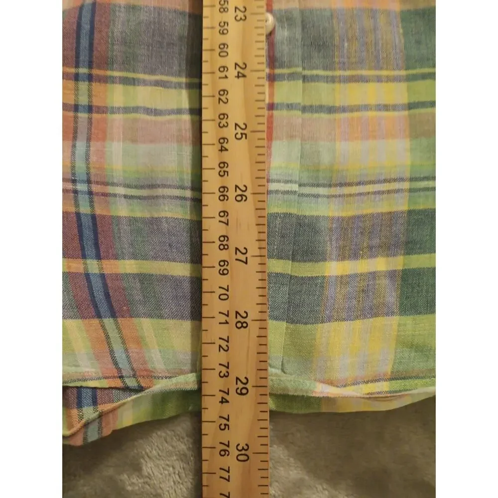 Polo Ralph Lauren Men’s 100% Linen Shirt M Custom Fit Long Sleeve Green Plaid